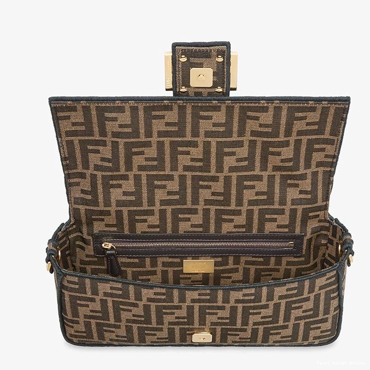 Affordable Baguette FF Bag Motif Fendi Medium Brown In Fabric 0726